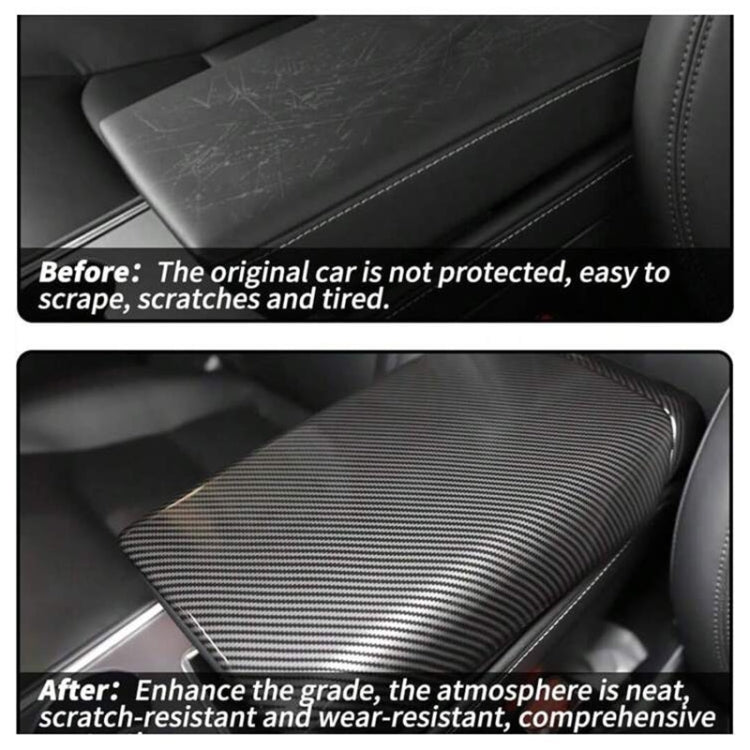 For Tesla Model 3 / Y Car Center Console Armrest Box Carbon Fiber Pattern Protective Cover, Armrest Box Protective Cover