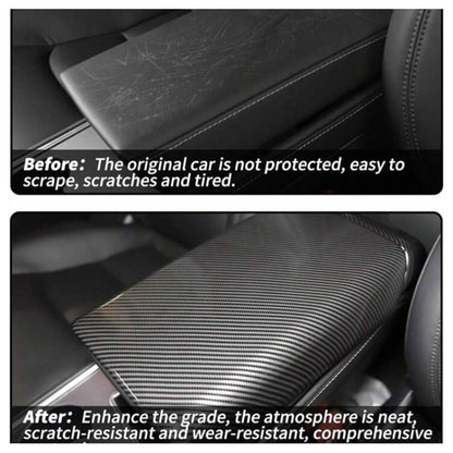 For Tesla Model 3 / Y Car Center Console Armrest Box Carbon Fiber Pattern Protective Cover, Armrest Box Protective Cover