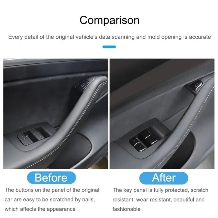 For Tesla Model 3 / Y 11pcs / Set Car Window Lift Button PU Adhesive Decorative Sticker, Window Lift Button Decorative Sticker