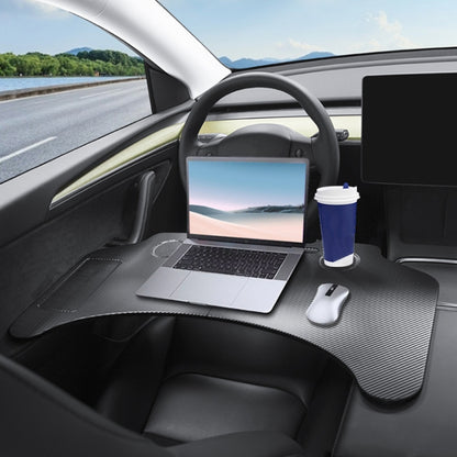 For Tesla Model 3 / Y Car Portable Folding Carbon Fiber Pattern Steering Wheel Table, Carbon Fiber Pattern Table