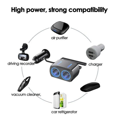 SHUNWEI SD-1904 Dual Socket Car Cigarette Lighter Splitter with USB Charger, SD-1904