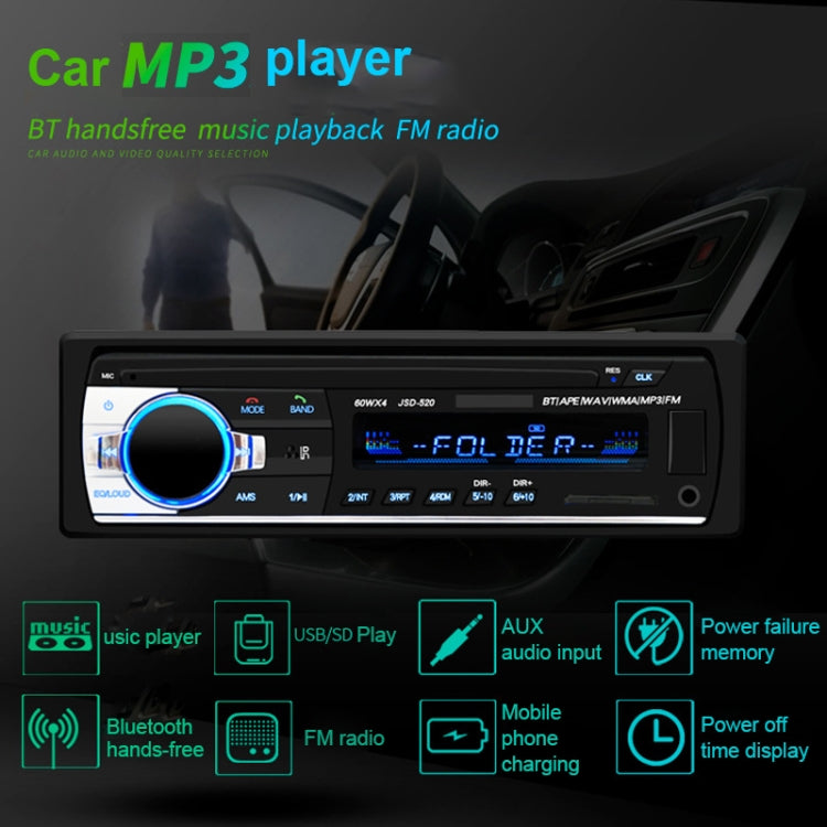 JSD-520 Car Stereo Radio MP3 Audio Player Support Bluetooth Hand-free Calling / FM / USB / SD, EU Plug Version, JSD-520, EU Plug Version