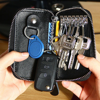 9092 Business Style Multifunctional Genuine Leather Zipper Car Key Bag