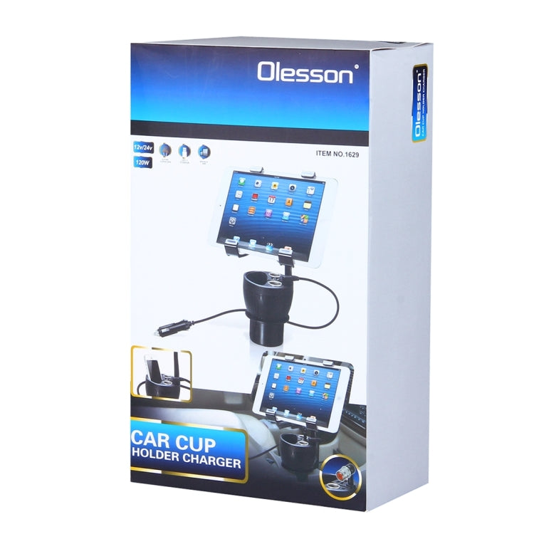 Olesson 2 in 1 Car Charger Cup Holder PowerCup Phone / Tablet Holder + 2.1A / 1A Dual-USB Ports Car Cigarette Lighter Socket Car Charger, 1629