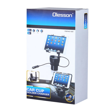 Olesson 2 in 1 Car Charger Cup Holder PowerCup Phone / Tablet Holder + 2.1A / 1A Dual-USB Ports Car Cigarette Lighter Socket Car Charger, 1629