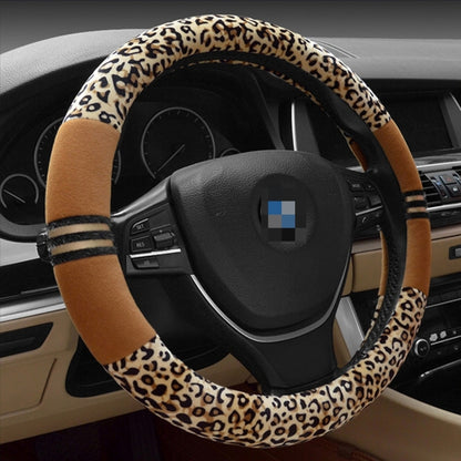 Leopard Grain Steering Wheel Cover, Adaptation Steering Wheel Diameter: 37-38 cm, 37-38cm Beige, 37-38cm Coffee, 37-38cm Black