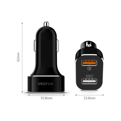 VEDFUN TurboDrive C210 Dual Ports Quick Charge 3.0 + SDDC Technology USB Car Charger for Smartphones and Tablets, C210