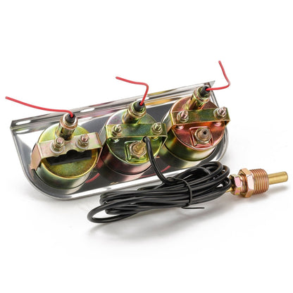 52mm 12V Universal Car Modified Triple Meter 3 in 1 Gauge Oil Press Gauge + Water Temperature Gauge + Ammeter, with Sensor, Car Modified Triple Meter 02