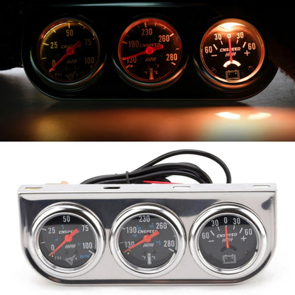 52mm 12V Universal Car Modified Triple Meter 3 in 1 Gauge Oil Press Gauge + Water Temperature Gauge + Ammeter, with Sensor, Car Modified Triple Meter 02