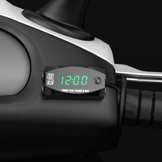 Motorcycle Multi-functional 2 in 1 Digital Display Voltmeter + Electronic Clock, 6-30V IP67
