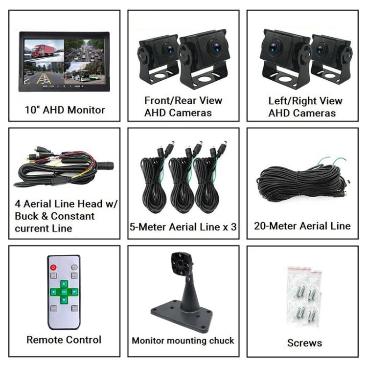 PZ614-4AHD IP67 120 Degree Car AHD 1080P 2 Megapixels 10 inch 4-Way Rearview Mirror Monitor, Night Vision Full Color, with Video Function, PZ612-4AHD