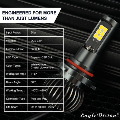 2 PCS EV15 9005 / 9006 DC9-32V / 6W / IP67 Car LED Double Color Fog Light, Cold White Light + Amber Light, EV15 9005 / 9006