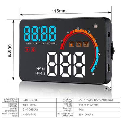 D2500 OBD2+GPS 4 inch Vehicle-mounted Head Up Display Security System, Support Car Speed / Engine Revolving Speed Display / Water Temperature / Battery Voltage / Running Speed & Direction & Distance, D2500