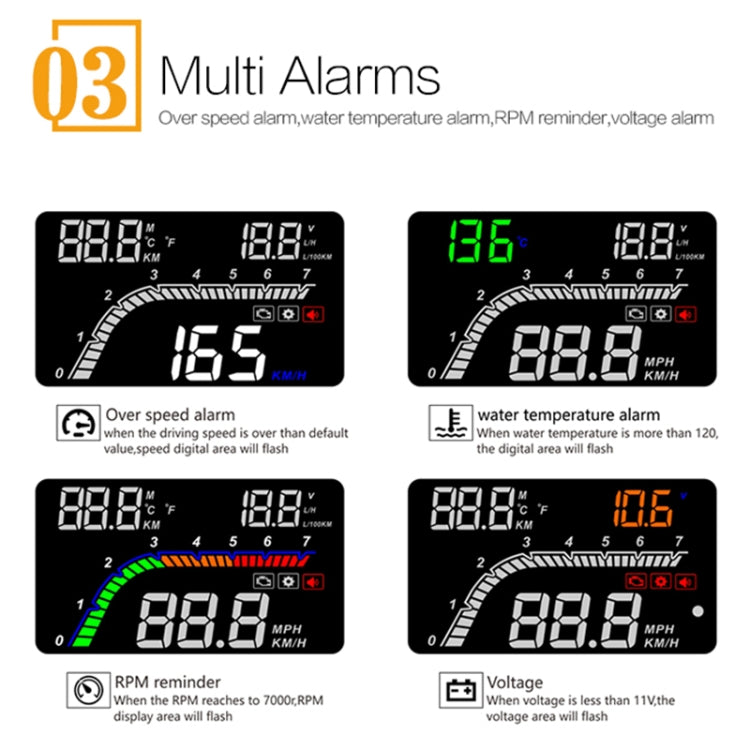 T100 OBD2 4 inch Vehicle-mounted Head Up Display Security System, Support Car Speed / Engine Revolving Speed Display / Instantaneous Fuel Consumption / Detection and Elimination Fault Code, T100