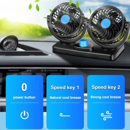 HUXIN HX-T303 6.5W 360 Degree Adjustable Rotation Two Head Low Noise Mini Electric Car Fan, DC12V, HX-T303