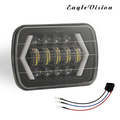 7 inch H4 DC 9V-30V 3000LM 6000K 30W IP67 8LED Lamp Beads Car Square Shape LED Headlight Lamps for Jeep Wrangler, Square Shape