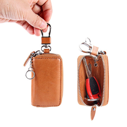 Universal Pure Cow Leather Waist Hanging Zipper Wallets Key Holder Bag (No Include Key), Key Holder Bag Brown