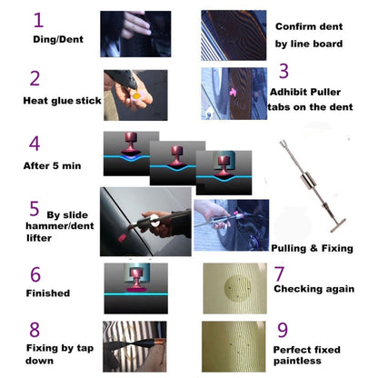 Auto Repair Body Tool Kit PDR Dent Paintless Repair Tools Dent Puller Slide Hammer Reverse Hammer Aluminum Suction Cups for Dent, Without Red T handle