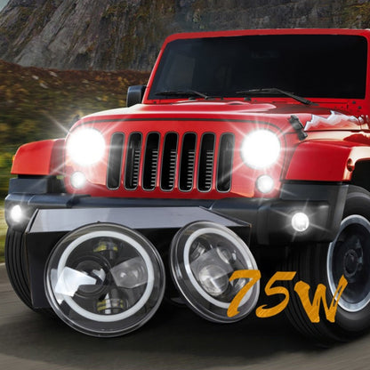 2 PCS 7 inch IP68 Waterproof 6500K 75W CREE LED Headlight Hi/Lo Beam Driving Lamp for Jeep Wrangler JK TJ LJ, 6500K 75W