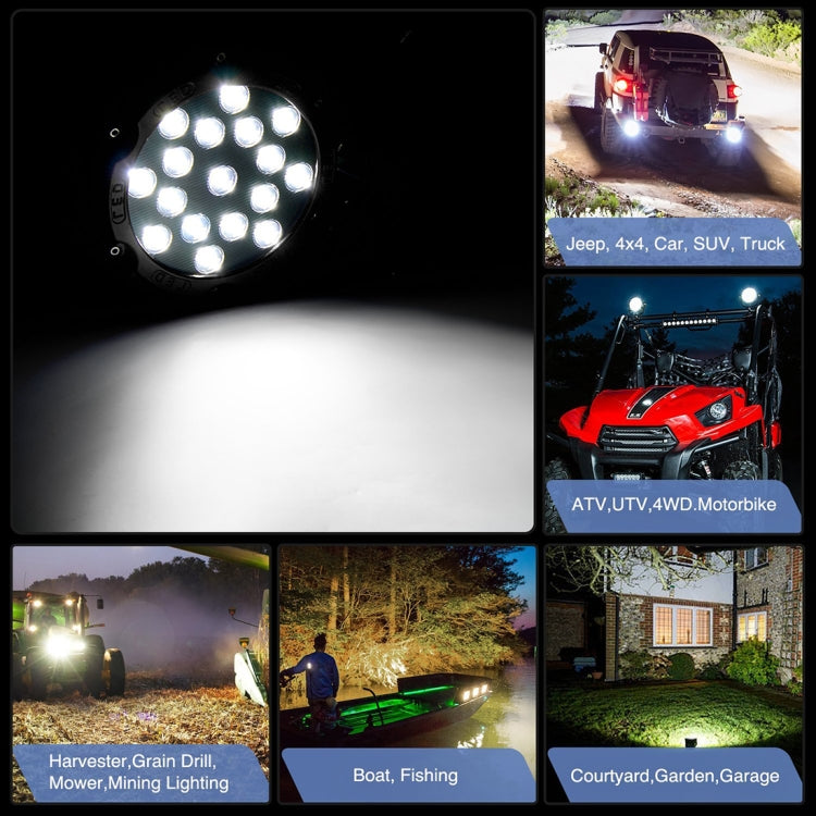 2 PCS 51W 3500LM 6500K White Light  17 LED Waterproof Car Boat Marine Work Lights Spotlight LED Bulbs, 30 Degrees Adjustable, DC 10-30V, 51W, Spot Light+51W