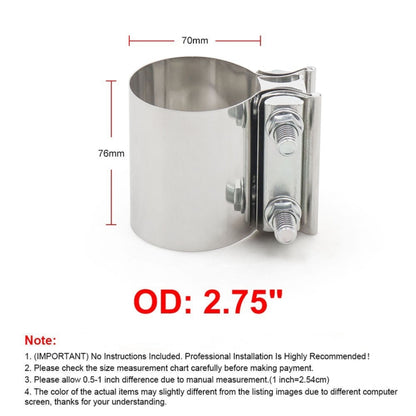 2.75 inch Car Turbo Exhaust Downpipe Stainless Steel Lap Joint Band Clamp, 2.75 inch