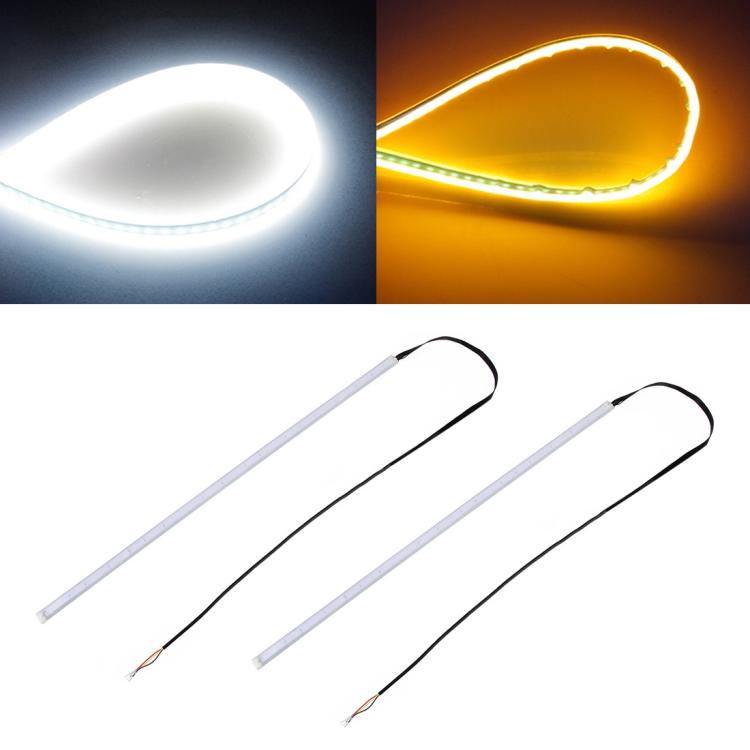 2 PCS 60cm DC12V 7.5W Ultra-thin Waterproof Car Auto Double Colors Turn Lights / Running Lights SMD-2835 LED Bulbs (Turn Lights: Yellow Light; Running Lights: Ice Blue Light), 60cm Turn Lights: Yellow Light; Running Lights: Ice Blue Light