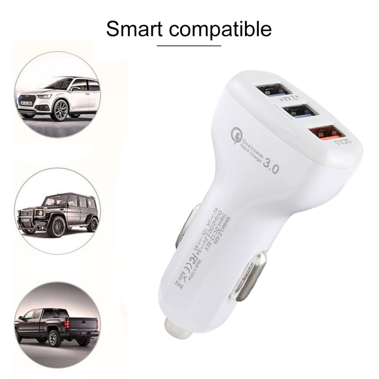 LZ-429 QC3.0 2.4A Three USB Ports Smart Quick Car Charger, LZ-429 White, LZ-429 Black