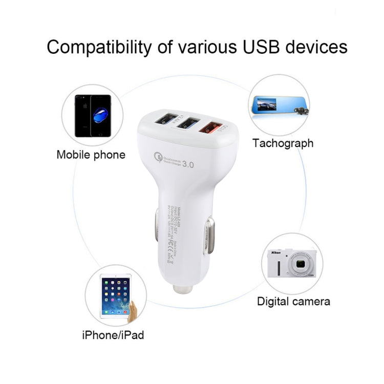 LZ-429 QC3.0 2.4A Three USB Ports Smart Quick Car Charger, LZ-429 White, LZ-429 Black