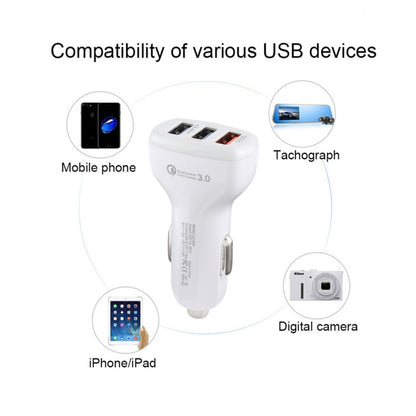 LZ-429 QC3.0 2.4A Three USB Ports Smart Quick Car Charger, LZ-429 White, LZ-429 Black