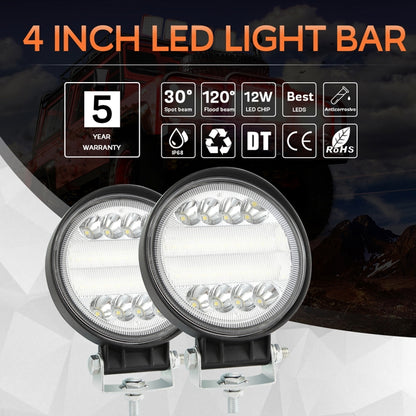 2 PCS 4 inch 15W Spot / Flood Light White Light Round-Shaped Waterproof Car SUV Work Lights Spotlight LED Bulbs, DC 9-30V, 4 inch 15W Round-Shaped