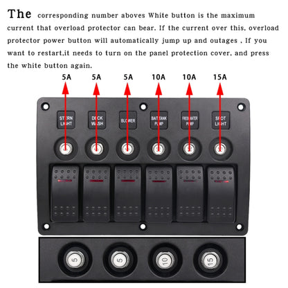 3Pin 6 Way Switches Combination Switch Panel with Light and Projector Lens for Car RV Marine Boat, 3Pin 6 Way