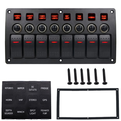 3Pin 8 Way Switches Combination Switch Panel with Light and Projector Lens for Car RV Marine Boat, 3Pin 8 Way