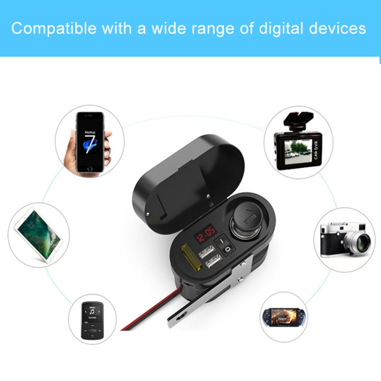 3A Motorcycle Multi-functional Cigarette Lighter Socket Voltmeter + Cigarette Lighter Socket + Dual USB, Voltmeter + Cigarette Lighter Socket + Dual USB