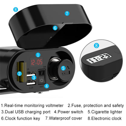 3A Motorcycle Multi-functional Cigarette Lighter Socket Voltmeter + Cigarette Lighter Socket + Dual USB, Voltmeter + Cigarette Lighter Socket + Dual USB