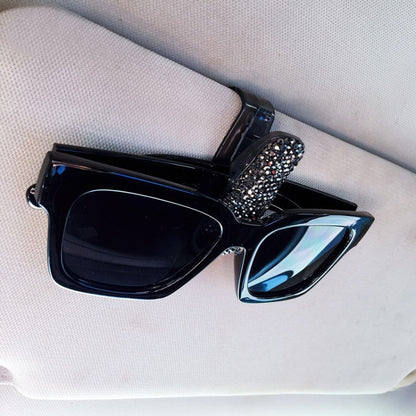 Car Mixed Color Diamond Mounted Glasses Bill Clip Holder