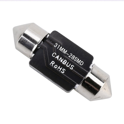 2 PCS 31mm DC12V / 1.2W / 6000K / 80LM 28LEDs SMD-3014 Car License Plate Light / Dome Light, with Decoder, 31mm