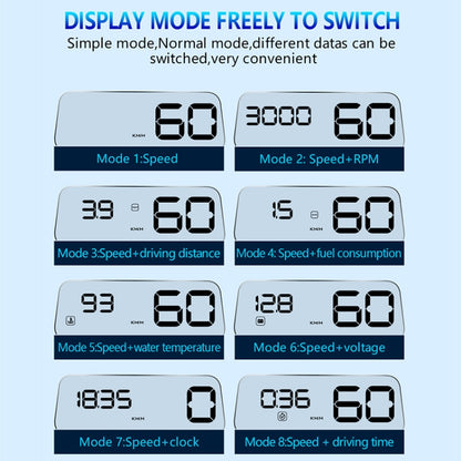 With Adjustable Reflection Board, Speed & RPM & Water Temperature & Oil Consumption & Driving Distance / Time & Voltage Display, Over Speed Alarm, Connect OBD2 Interface, C500(Green), C500(Blue), C500（White)
