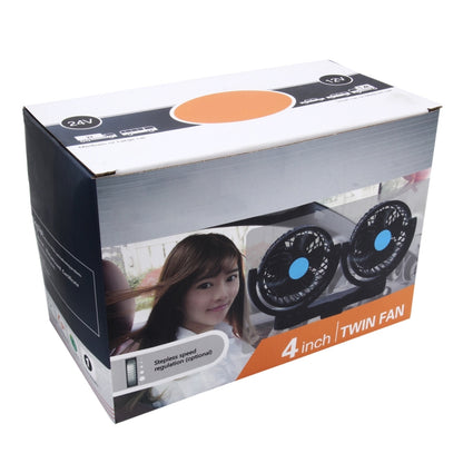 HUXIN HX-T605 7W 360 Degree Adjustable Rotation Clip Two Head Low Noise Mini Electric Car Fan with Gear Switch, DC12V, HX-T605