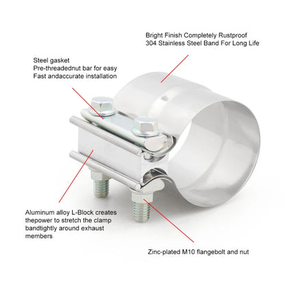 3 inch Car Turbo Exhaust Downpipe Stainless Steel Lap Joint Band Clamp, 3 inch