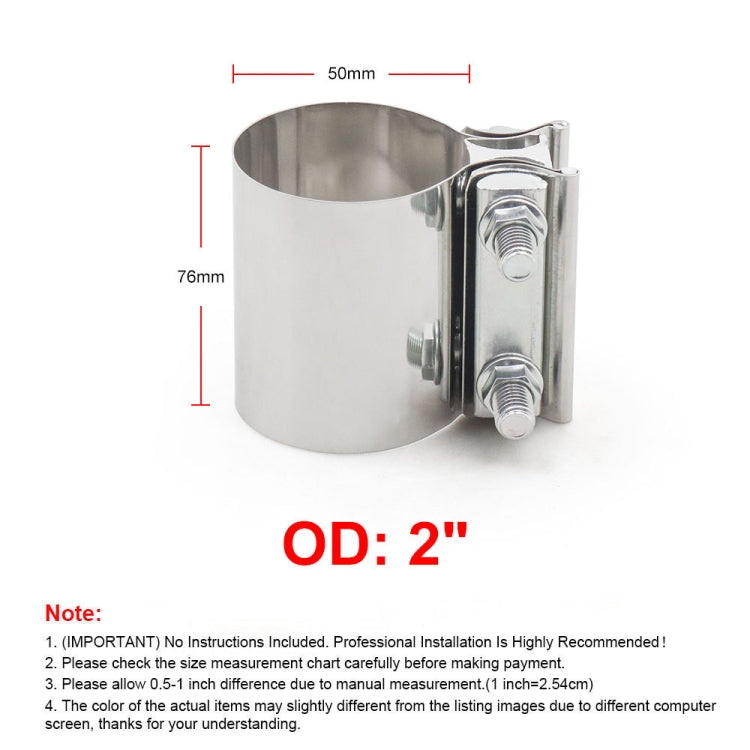 2.0 inch Car Turbo Exhaust Downpipe Stainless Steel Lap Joint Band Clamp, 2.0 inch