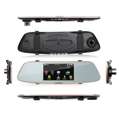 5 inch IPS Touch Screen Rear View Mirror Car Recorder with Dual Channel 720P Car Black Box, Separate Camera, Support 32GB TF Card, Night Vision, 150 Degree Wide Angle Viewing, 5 inch