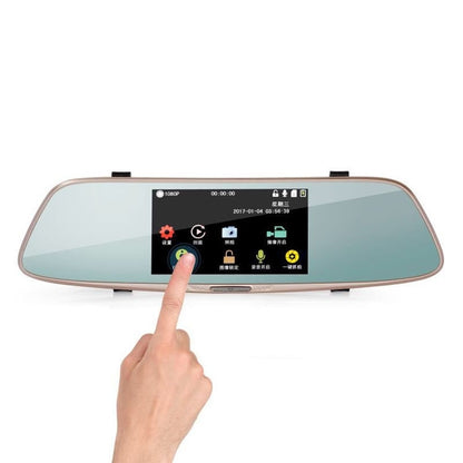 5 inch IPS Touch Screen Rear View Mirror Car Recorder with Dual Channel 720P Car Black Box, Separate Camera, Support 32GB TF Card, Night Vision, 150 Degree Wide Angle Viewing, 5 inch