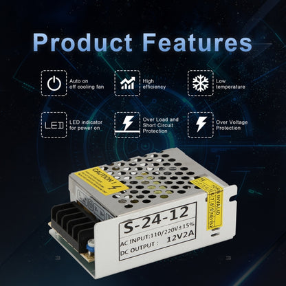 S-24W-12 24W AC 220V to DC 12V 2A Car Regulated Switching Power Supply, S-24W-12