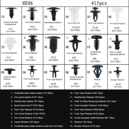 415 PCS Car Retainer Clips Assortment Car Panel Trim Plastic Fasteners Rivet Clips Set, 415 PCS