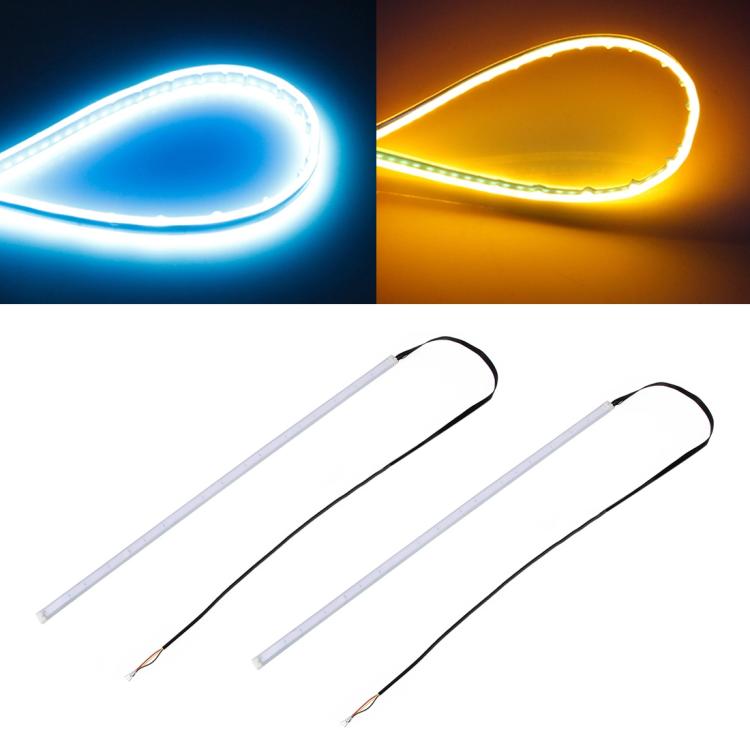 2 PCS 45cm DC12V 5W Ultra-thin Waterproof Car Auto Double Colors Turn Lights / Running Lights SMD-2835 LED Bulbs (Turn Lights: Yellow Light; Running Lights: Blue Light), 45cm Turn Lights: Yellow Light; Running Lights: White Light