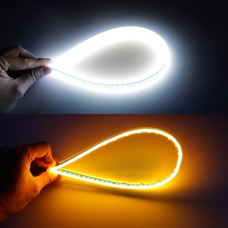 2 PCS 45cm DC12V 5W Ultra-thin Waterproof Car Auto Double Colors Turn Lights / Running Lights SMD-2835 LED Bulbs (Turn Lights: Yellow Light; Running Lights: Blue Light), 45cm Turn Lights: Yellow Light; Running Lights: White Light