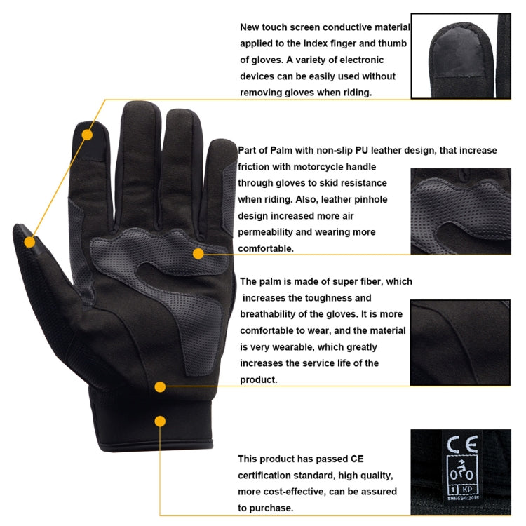 WUPP Motorcycle Gloves Touch Screen Waterproof Breathable Wearable Anti-skid Resistance Summer Winter Full-Finger Protective Gloves, Size: XXL, Size: XXL