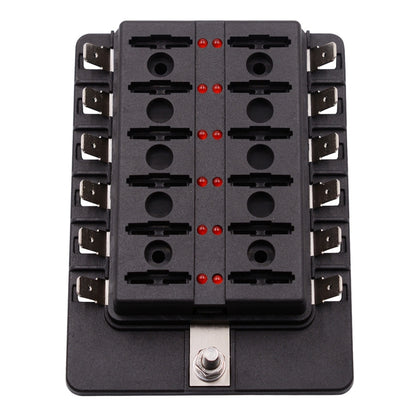 1 in 12 Out Fuse Box PC Terminal Block Fuse Holder Kits with LED Warning Indicator for Auto Car Truck Boat, 1 in 12 Out (PC Terminal Block)