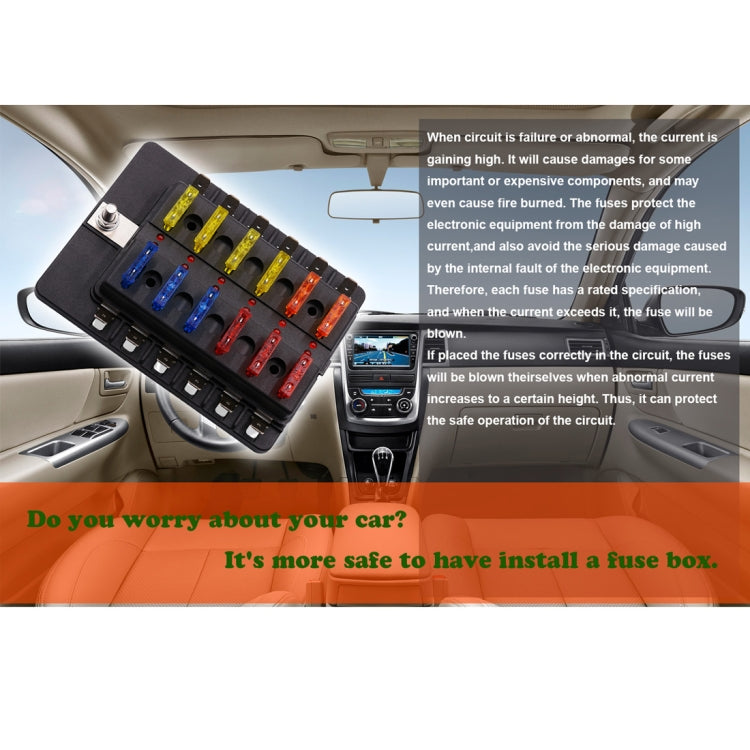 1 in 12 Out Fuse Box PC Terminal Block Fuse Holder Kits with LED Warning Indicator for Auto Car Truck Boat, 1 in 12 Out (PC Terminal Block)