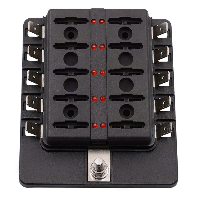 1 in 10 Out Fuse Box PC Terminal Block Fuse Holder Kits with LED Warning Indicator for Auto Car Truck Boat, 1 in 10 Out (PC Terminal Block)